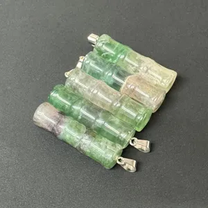 Natürlicher grüner Kristall Bambus Anhänger Edelstein DIY Halskette Schmuck Zubehör