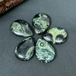 Lot de 5 pendentifs pierre goutte vert noir, breloques perçées pour fabrication de bijoux DIY colliers
