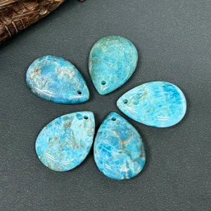 Pendentifs goutte en pierre bleue cristaux percés pour colliers boucles bracelets DIY