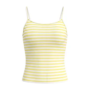 Damen gelb weiß gestreiftes Rippstrick Top ärmellos Sommer lässig Basic Unterhemd Mode.