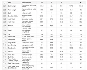 Detailed size chart for women's loose wide-leg jumpsuit, covering XS to XL with full dimensions.