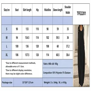 Tableau des tailles pour robe longue femme unie manches longues style automne casual chic.