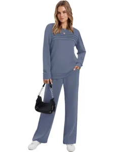 Women long sleeve sweatshirt and pants set casual two piece lounge set solid color
