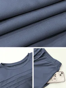 Casual lounge set fabric and detail close-up, featuring textured long sleeve top and pants.