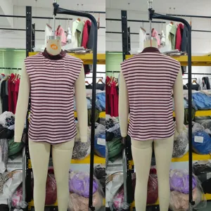 Summer casual striped sleeveless mock neck slim fit fashion versatile women tank top