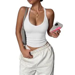 Y2K Rippstrick Halter Tanktop Damen sexy slim fit Sommer lässig basic ärmelloses Shirt
