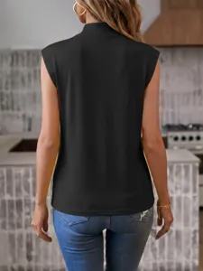 Women's summer casual black sleeveless tank top back view detail showcase stylish.