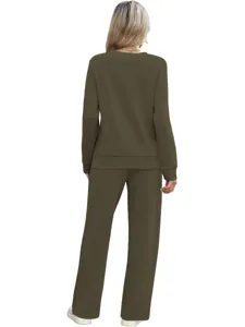 Women casual long sleeve sweatshirt and pants set autumn two piece loungewear outfit