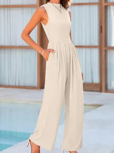 Chic sleeveless wide-leg jumpsuit for women, casual loose one-piece outfit for summer style.