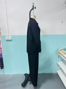 Damen einfarbig Knopf Cardigan langarm weites Bein Hosen zweiteiler Anzug schwarz