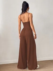 Women summer backless spaghetti strap wide leg jumpsuit casual elegant fashion apparel
