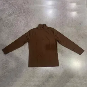Brown mens turtleneck long sleeve t shirt slim fit casual base layer winter apparel daily wear.