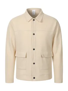 Veste décontractée en mélange de laine pour homme avec col à revers deux poches et boutons noirs.