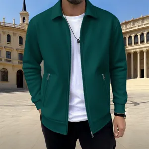 Men's waffle knit solid lapel full-zip jacket with side pockets for autumn casual daily wear