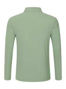 Chemise polo homme manches longues unie casual slim fit haut vert style moderne chic