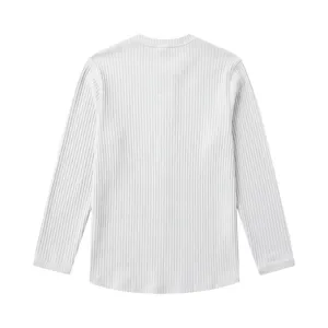 T-shirt homme manches longues en tricot côtelé blanc uni vue de dos détail haut