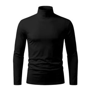 Men's black turtleneck long sleeve t-shirt slim fit casual solid color winter autumn base layer