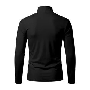 Men's black mock turtleneck long sleeve t-shirt, slim fit basic base layer for autumn winter.