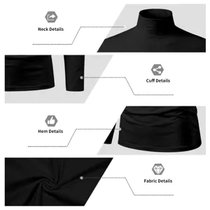 Men's black turtleneck long sleeve slim fit thermal base layer t-shirt detail view.