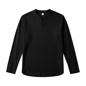 T-shirt homme automne manches longues en tricot col en V pull côtelé casual détail.