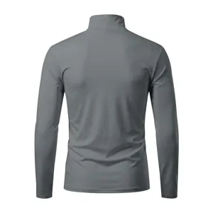 Men's long sleeve mock turtleneck t-shirt, casual slim fit solid color base layer top style.