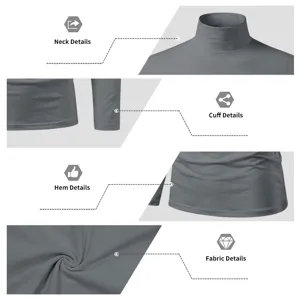 Men's grey mock turtleneck long sleeve slim fit base layer t-shirt detail view showcase