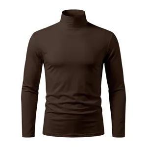 Dark brown half turtleneck long sleeve t-shirt fabric detail and slim fit design view