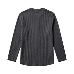 T-shirt à manches longues en tricot côtelé gris foncé pour homme, haut d'automne.
