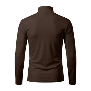 Men's brown mock neck long sleeve t-shirt slim fit casual solid base layer top detail