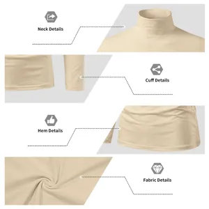 Men solid beige mock turtleneck long sleeve t-shirt slim fit casual base layer top detail