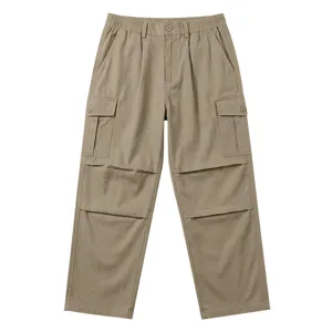 Men's loose fit khaki cargo pants with multi-pockets and straight leg casual style for spring.
