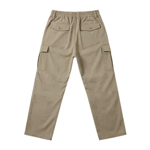 Men's loose cargo casual pants back detail featuring utility multi pockets and elastic waist.