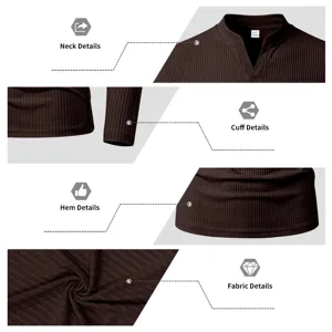T-shirt à manches longues en tricot côtelé d'automne pour hommes avec col en V élégant.