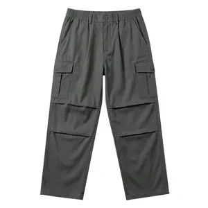 Mens loose fit cargo pants casual straight leg multi-pocket streetwear dark grey