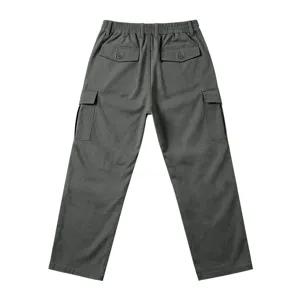 Men's casual loose cargo pants in dark grey with multiple pockets and comfortable fit for outdoor.