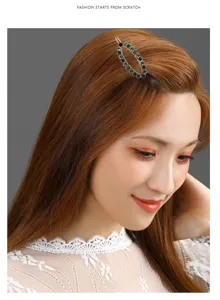 Fashion crystal hair clip with blue green rhinestones elegant oval hair accessory for women.