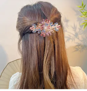 Glänzende Strass Haarspange Kristall Metall Spange elegante Blumen Zopfhalter Modeaccessoire