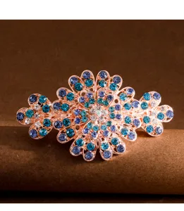 Strass Haarklammer blumenförmige Federklammer glänzender blauer Kristall Haarschmuck Detail