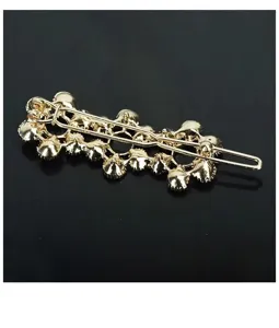 Gold crystal hair clip spring barrette elegant hairpin back view detail accessory for women