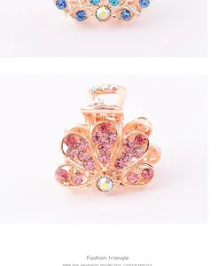 Korean style rhinestone hair claw clip rose gold mini crystal hair grab for women daily.