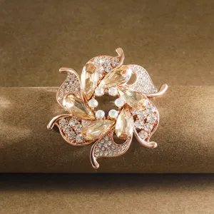 Elegant floral crystal brooch rose gold tone women suit pin fashion accessories gift