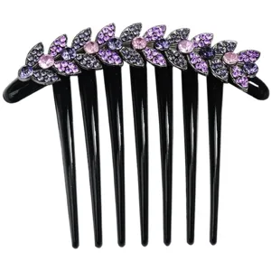 Elegant rhinestone leaf hair insert comb sparkling purple crystal hair accessory for women.