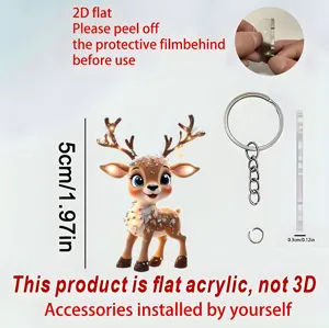 2D acrylic Christmas reindeer keychain backpack pendant, cute holiday hanging decoration.