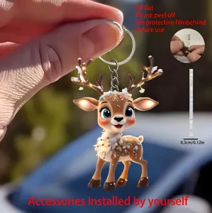 Cute 2D acrylic Christmas reindeer keychain backpack pendant holiday charm decoration item