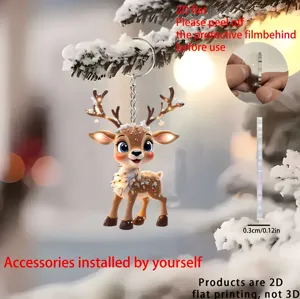 2D acrylic Christmas reindeer keychain backpack pendant flat decoration cute holiday gift