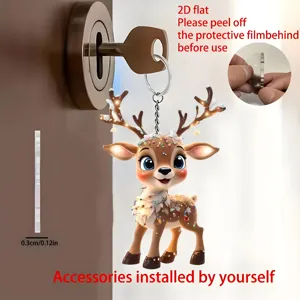 2D flat acrylic Christmas reindeer keychain, cute holiday bag charm ornament 0.3cm