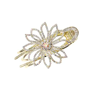 Elegante Strass Blumen Haarklammer, glänzende Kristall Entenschnabel Klammer für Damen Haarschmuck.