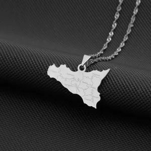 Stainless steel Sicily map pendant necklace, stylish fashion jewelry for men and women.