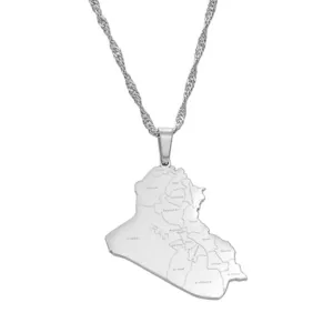 Stainless Steel Iraq Map Pendant Necklace for Men and Women Trendy Jewelry Gift
