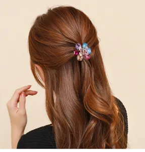 Chic crystal flower hair claw clip small metal hairpin elegant ponytail styling hair accessory